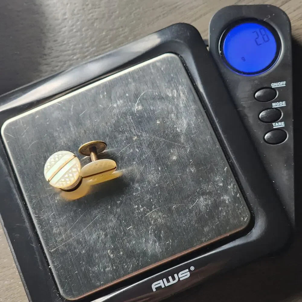Antique Vintage Mother of Pearl Gold Stripe Cuff Links Cufflinks